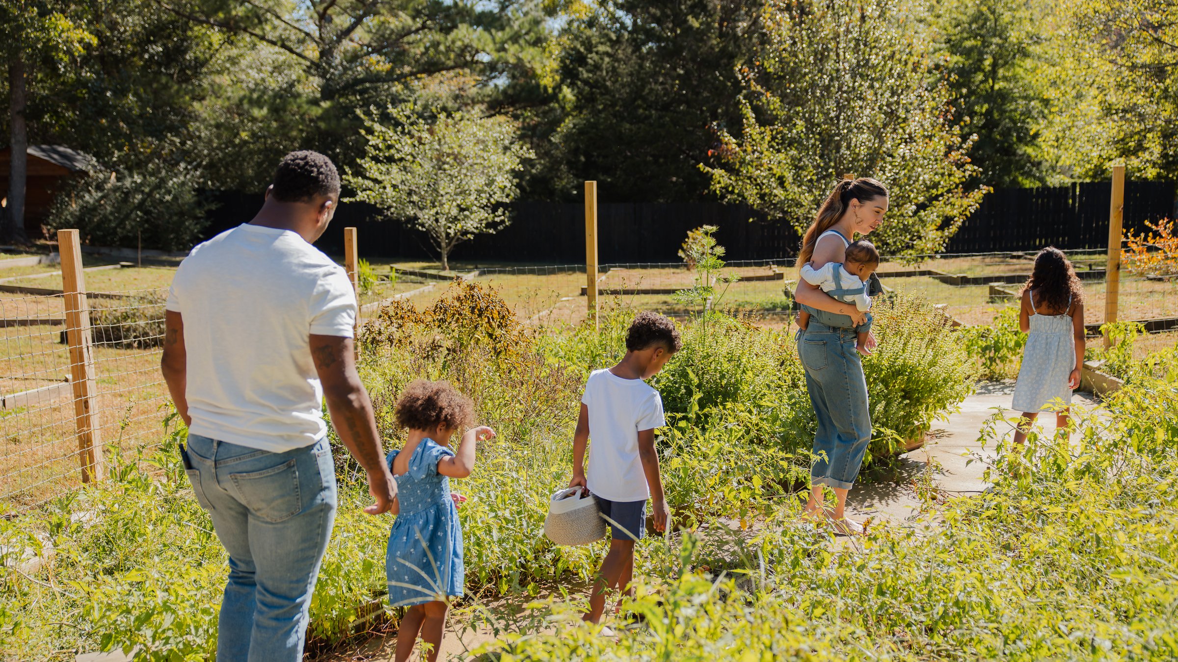 Mother with children outdoors